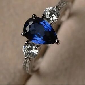 Elegant Blue Heart Shape Synthetic Sapphire Ring.